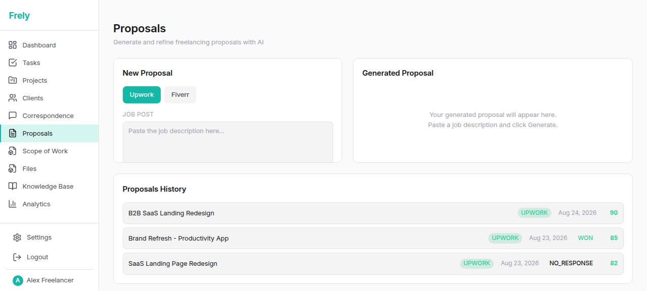 Proposals desk with AI draft panel