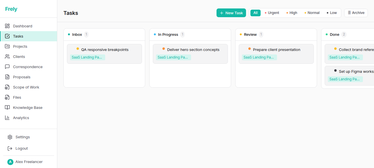 Frely tasks Kanban
